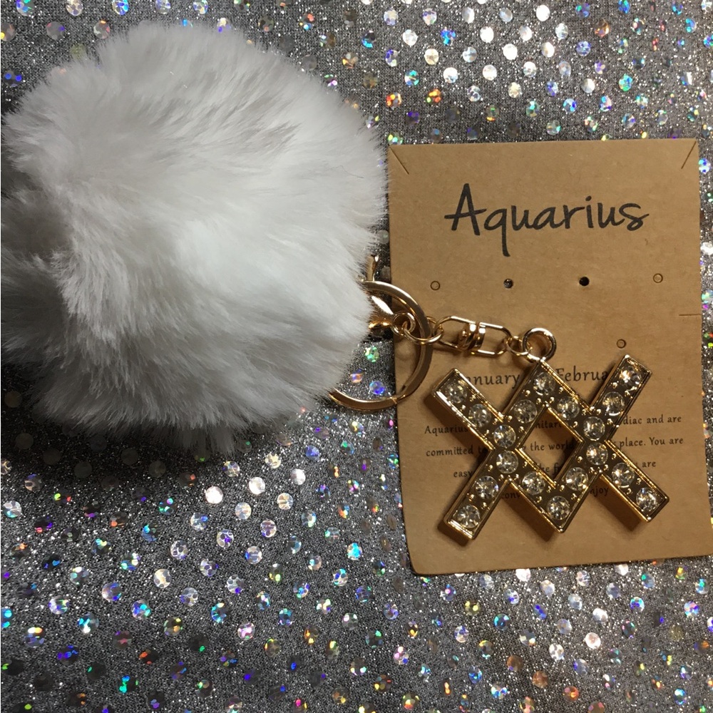 Gold and White Pom Pom Keychain